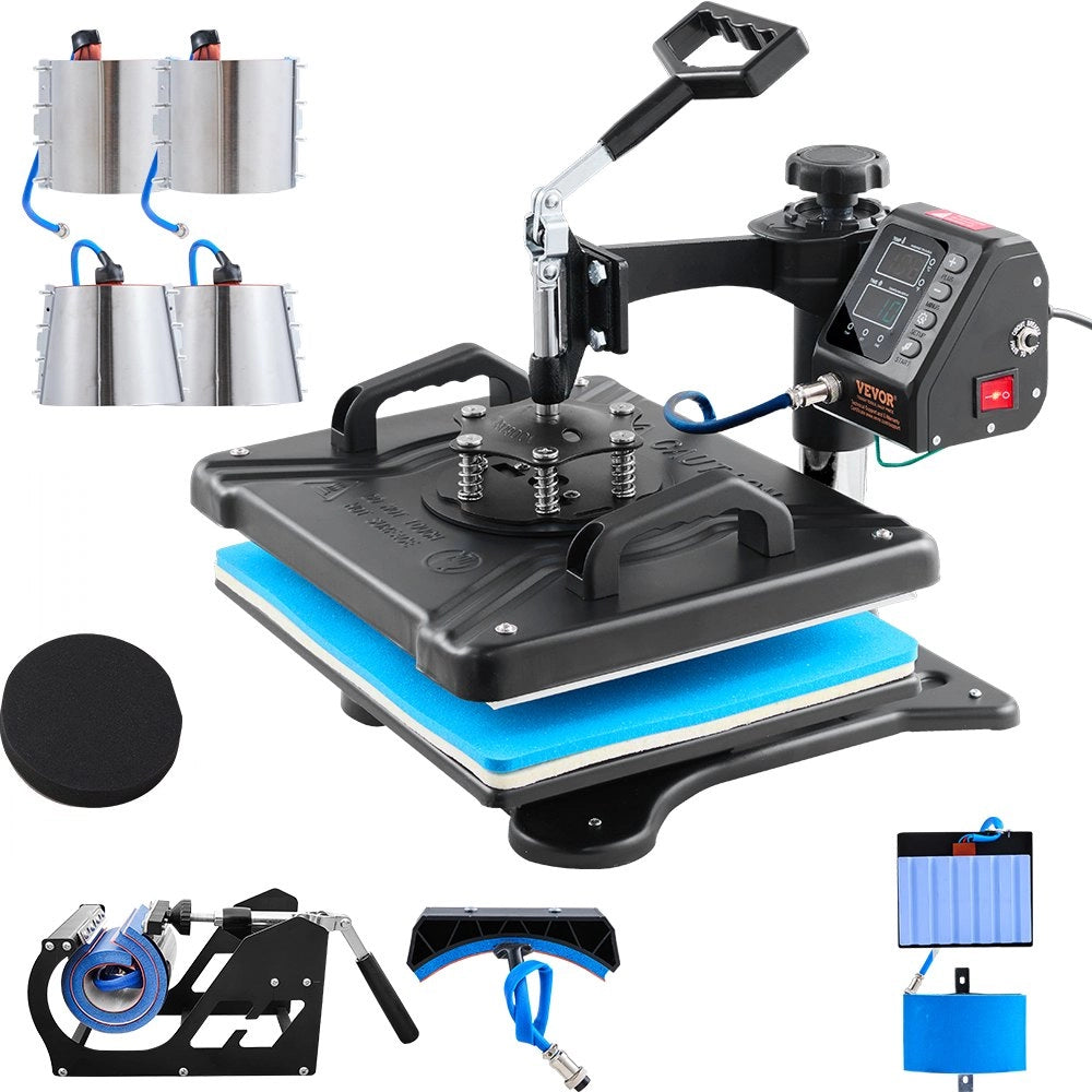 Termopressa Digitale 10 in 1 Macchina per Sublimazione 1000W 220V 30x38cm Pressa a Caldo Multifunzionale Nera per Fai da Te