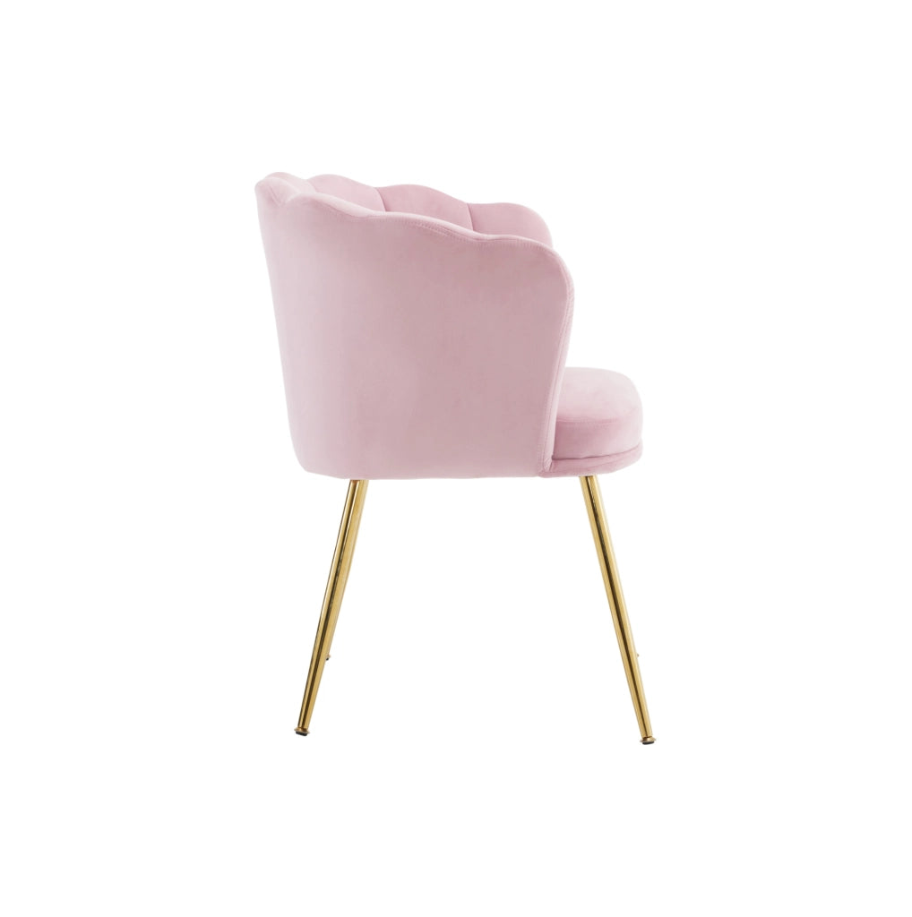 Poltrona con schienale a petalo e cuscino in velluto rosa
