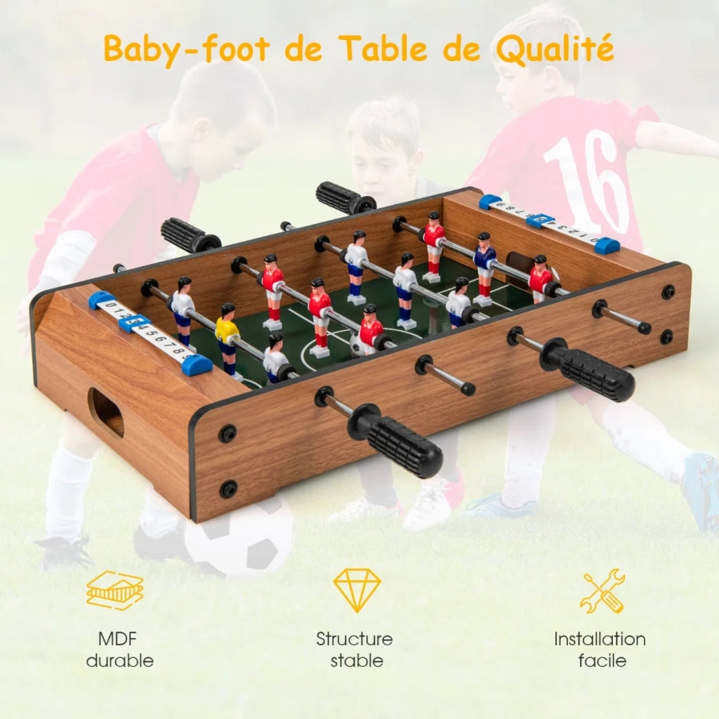 Tavolo da calcio balilla mini 2 giocatori in MDF, marrone, compatto, resistente e facile da montare per casa
