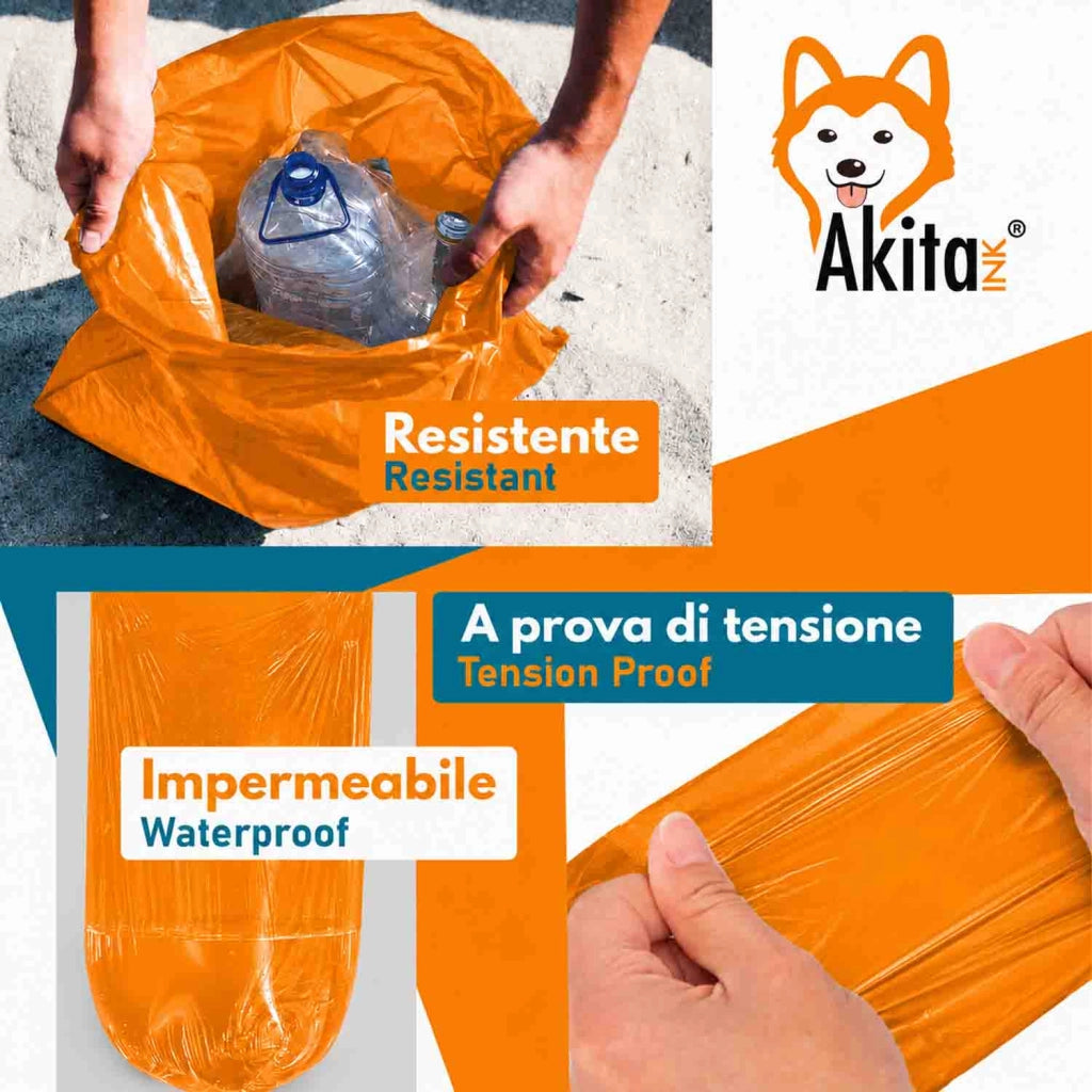 Akitaink 60 Sacchi Spazzatura Arancioni 110L 70x110 cm 6 Rotoli
