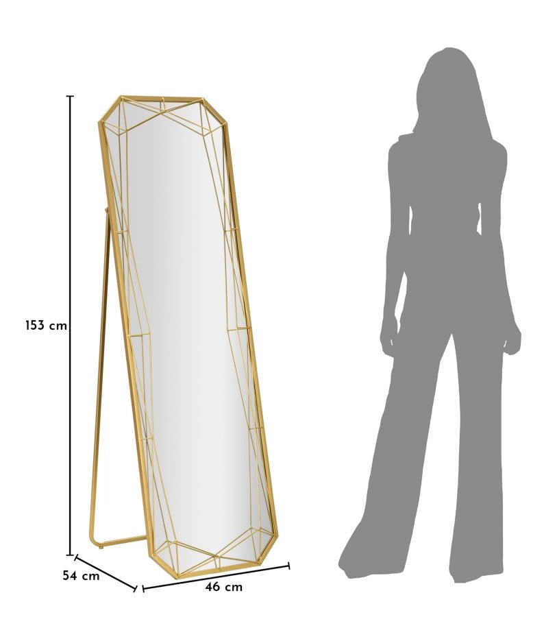 Specchio da Terra Gold 46x2x153 cm in Ferro e MDF e Specchio Oro