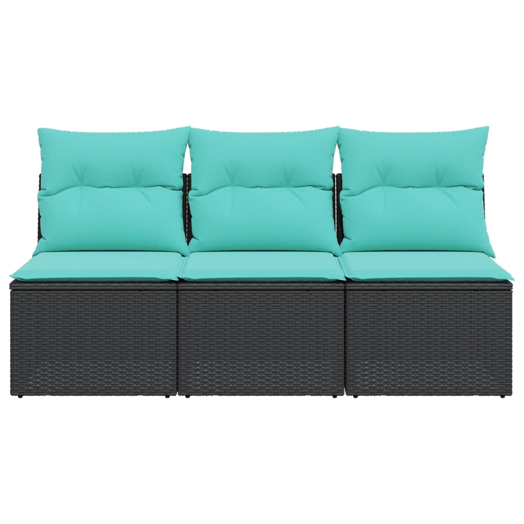Divano da Giardino a 3 Posti con Cuscini Nero in Polyrattan 366042