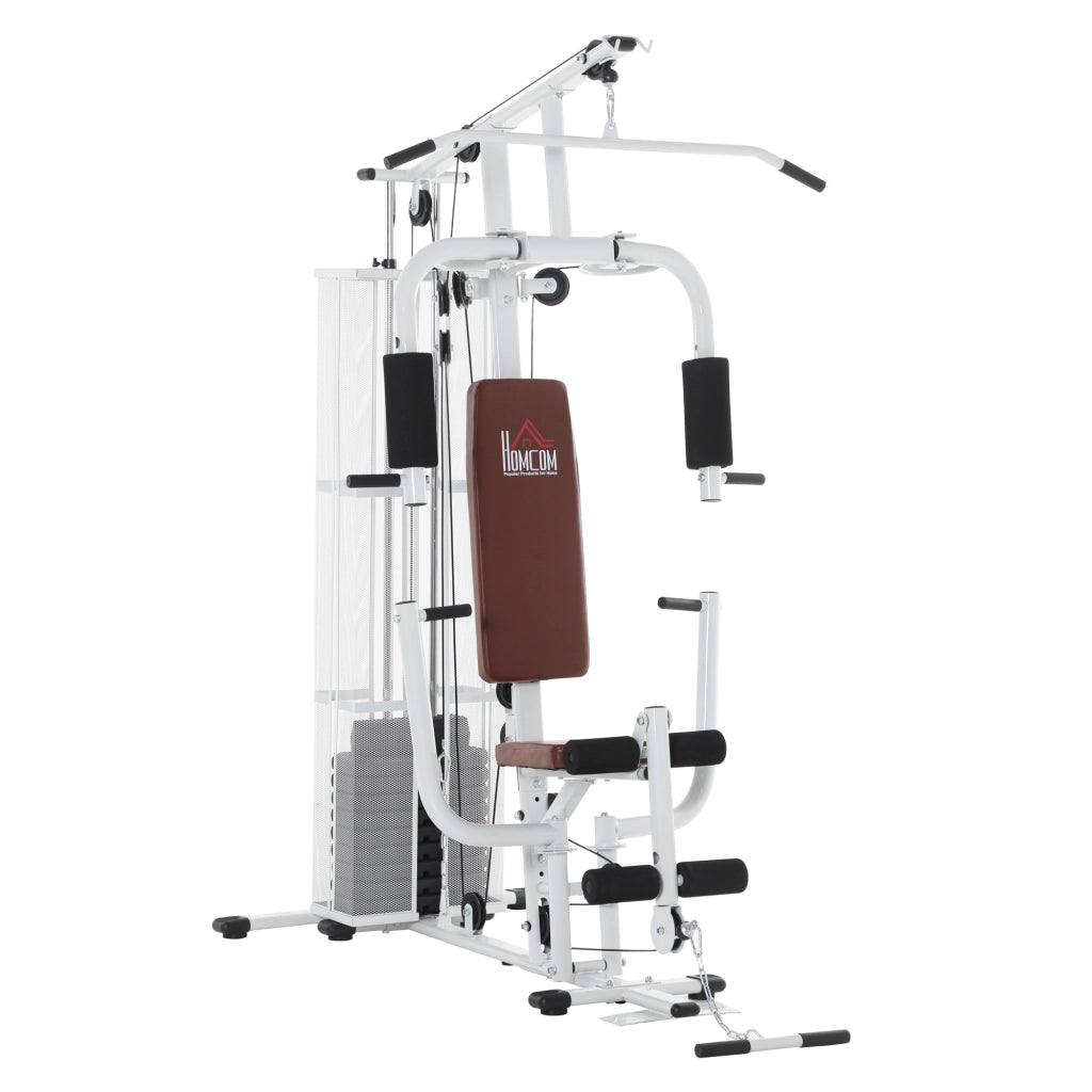 Stazione Multifunzione da Palestra per Casa con Pesi 45kg Lat Machine e Modulo Butterfly per Allenamento Bianco