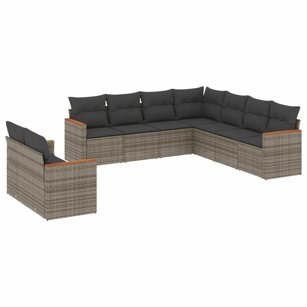 Set Divano da Giardino 9 pz con Cuscini Grigio in Polyrattan