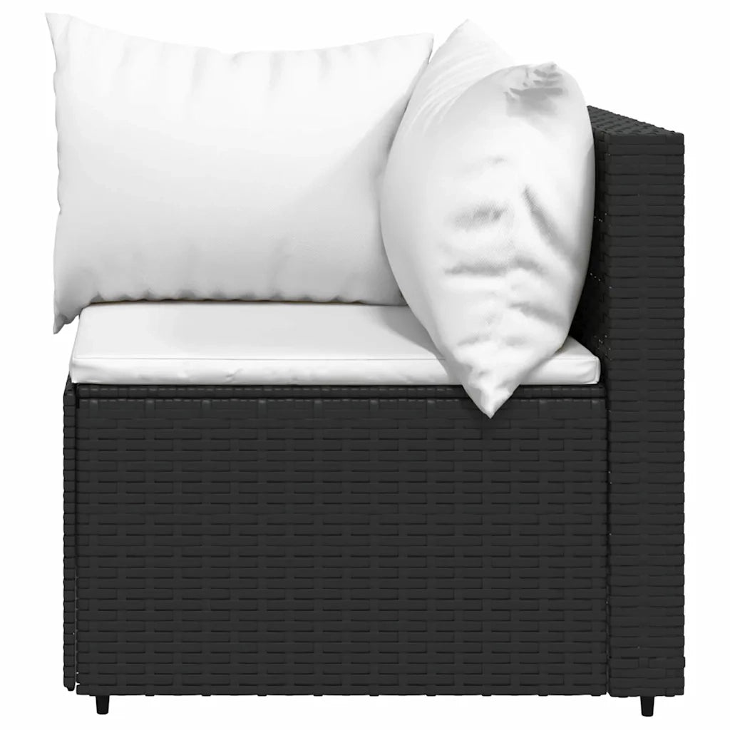 Divano angolare da giardino con cuscini-Sofa da giardino-Divano da esterno in Polyrattan Nero 951017