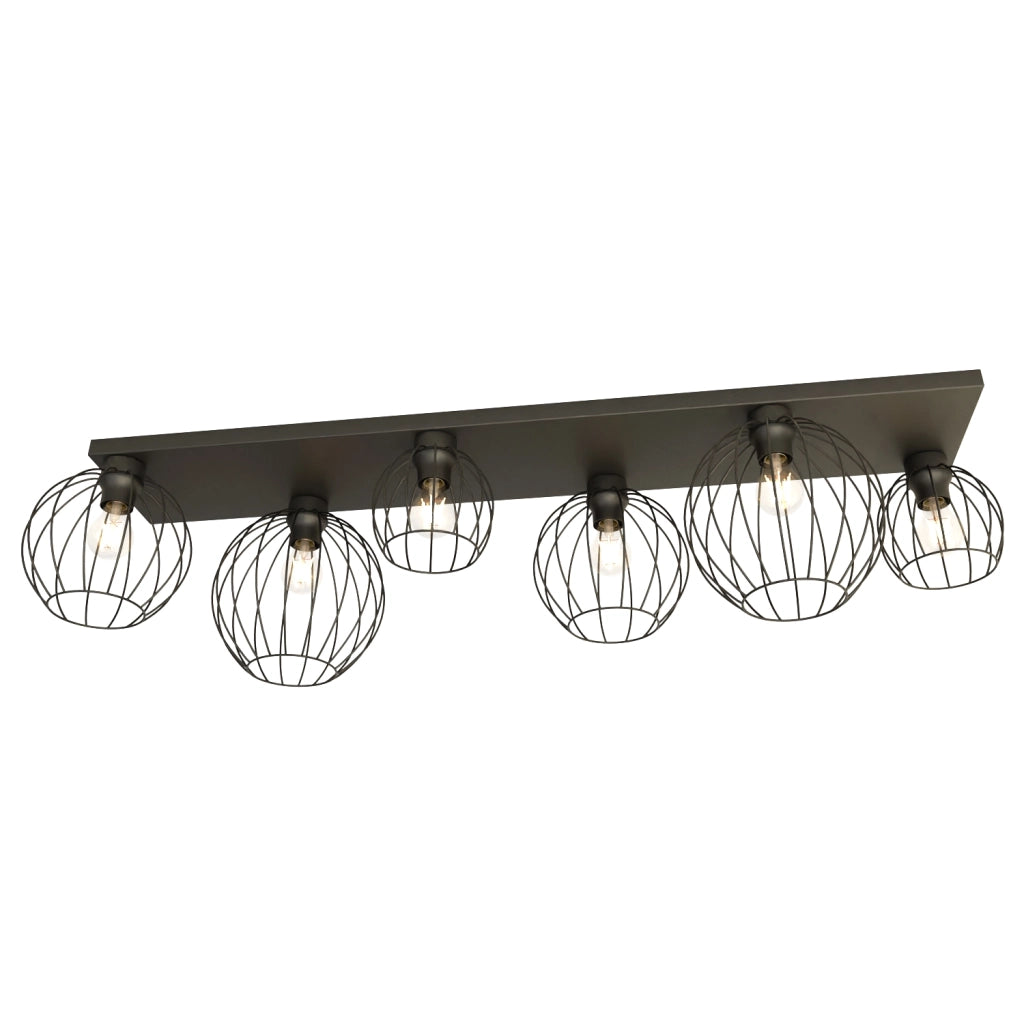 Plafoniera Minimal Industrial Orion 6 Luci Lineari Nera