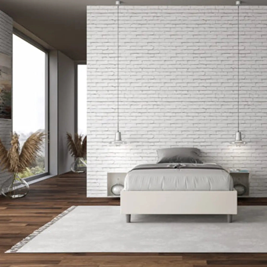Letto una piazza e mezza con rete imbottito 120x200 similpelle bianco Azelia