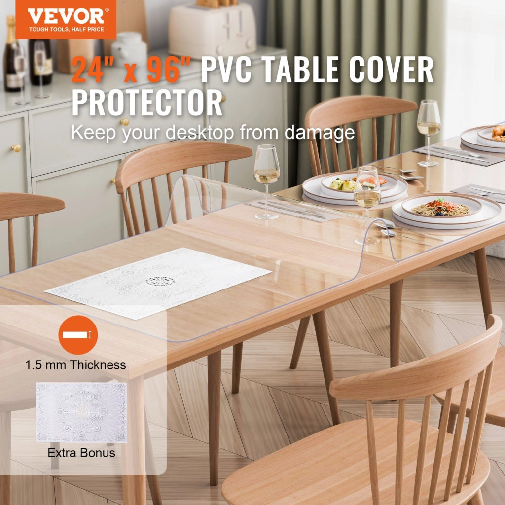 Tovaglia Trasparente PVC 610x2438 mm Spessore 1,5 mm Rettangolare Impermeabile e Facile da Pulire per Tavolo da Pranzo e Scrivania