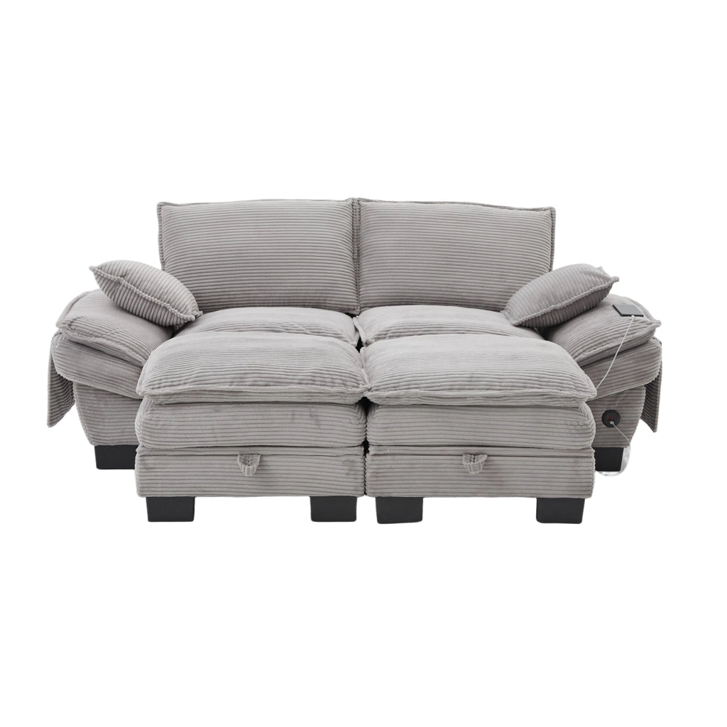 Divano 2 Posti con Poggiapiedi in Tessuto ¨C MINIMAL ¨C Grigio Chiaro