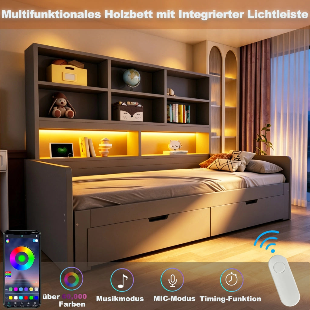 letto multifunzione mdf grigio 90 x 200 cm