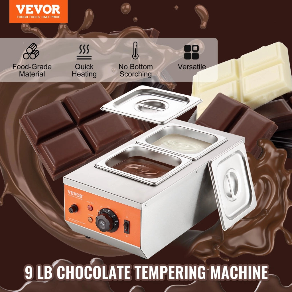 Macchina Scioglitore per Cioccolato Elettrico 800W Doppia Vasca 2 x 1,5L in Acciaio Inox CS-2-US Bagnomaria Regolabile 30-85℃