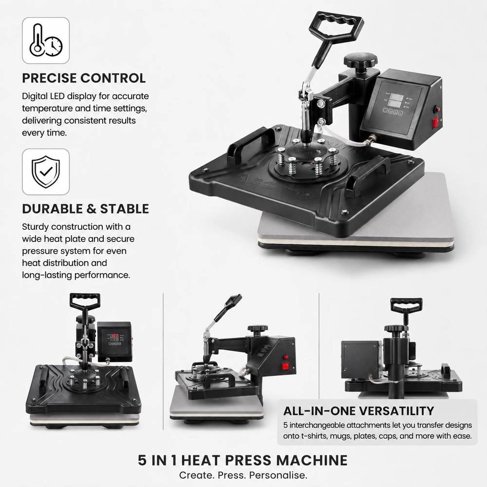 5-in-1 Heat Press Machine 38x30cm T-shirt Press Machine DIY Heat Press With Digital LED Temperature And Time Controller