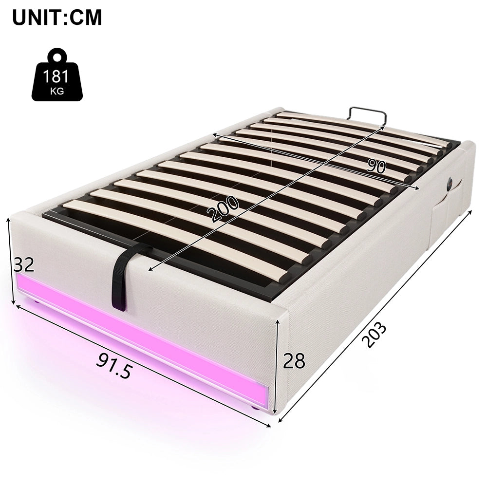 Letto contenitore - Xylo - 90x200 cm LED beige
