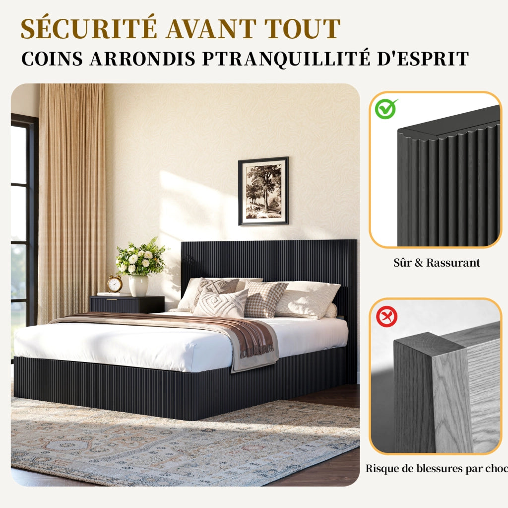 Letto contenitore 160x200 cm nero con sollevamento idraulico