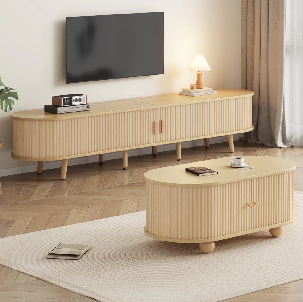 Set mobile TV e tavolino 170 cm e 100 cm in MDF color noce chiaro