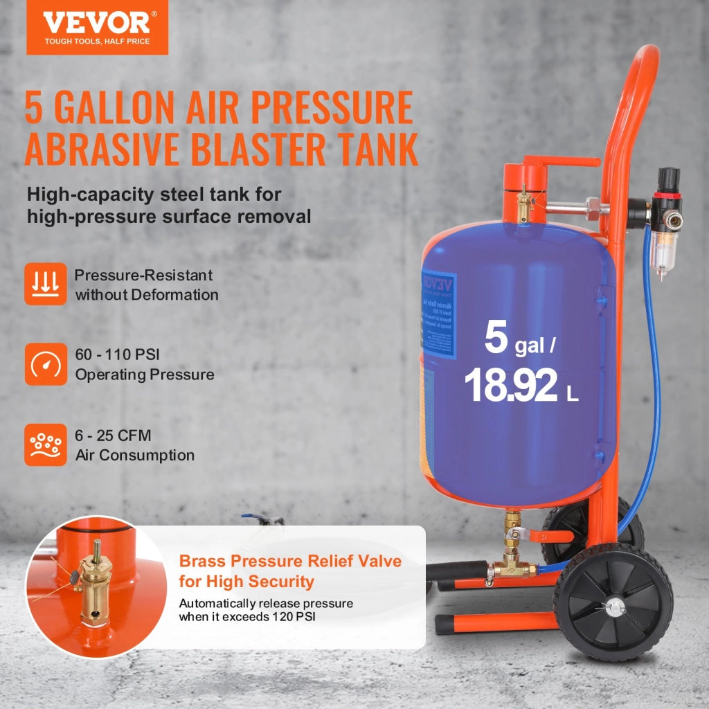 Sabbiatrice ad Aria a Pressione FF-Q901 18,92L 60-110 PSI con 4 Ugelli Serbatoio Portatile Robusto per Officina e Fai da Te