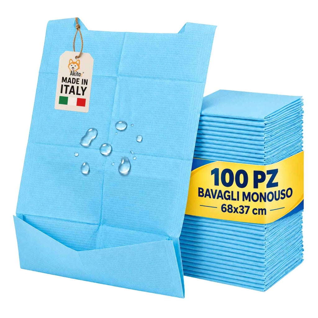 Akitaink Bavagli Monouso Impermeabili con Tasca 100Pz 68x37 cm