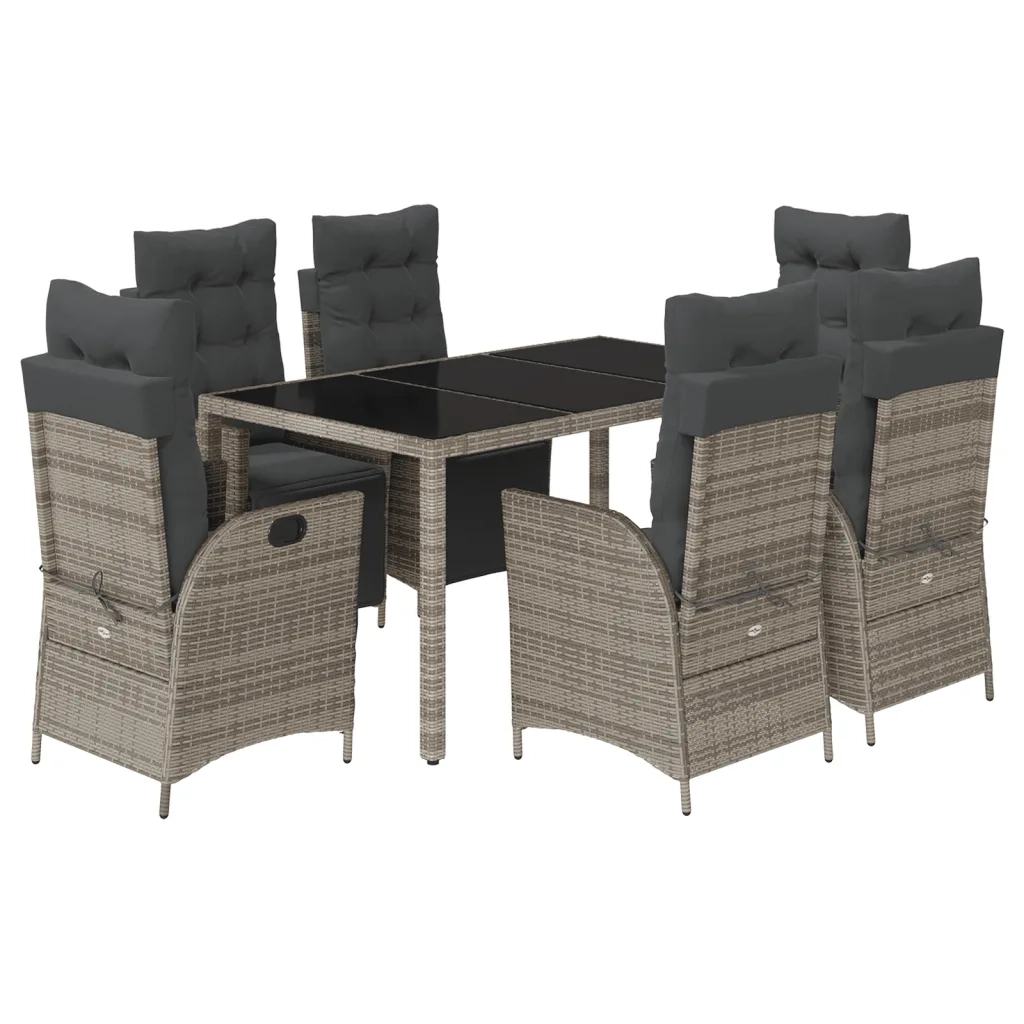 Set da Pranzo da Giardino 7 pz con Cuscini in Polyrattan Grigio 3213329
