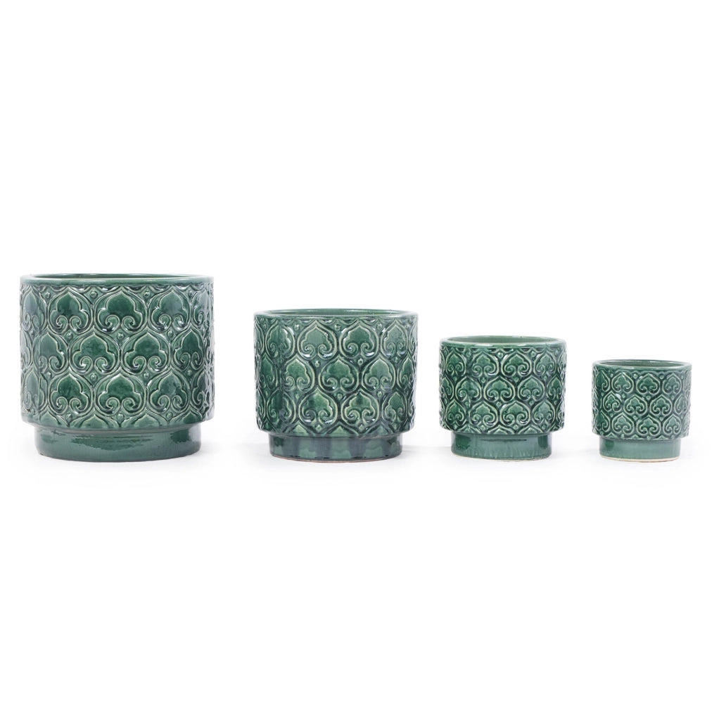 VASO per Piante  24 cm in Ceramica Verde con Foro di Drenaggio