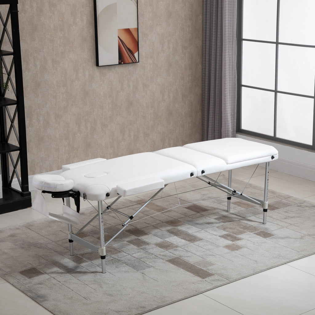 Lettino da massaggio pieghevole regolabile in altezza bianco con poggiatesta per comfort ottimale