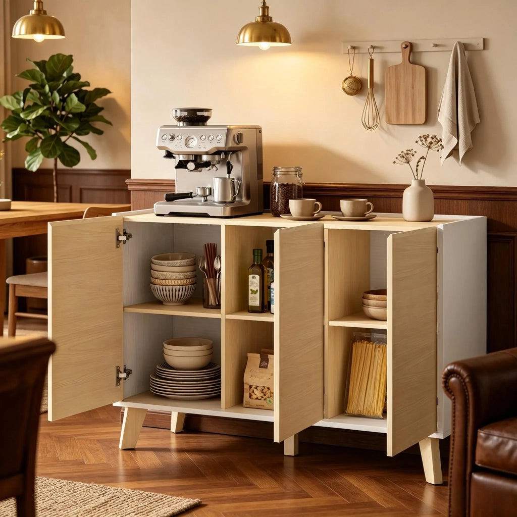 Credenza da cucina nordica con 3 ante e 6 scomparti