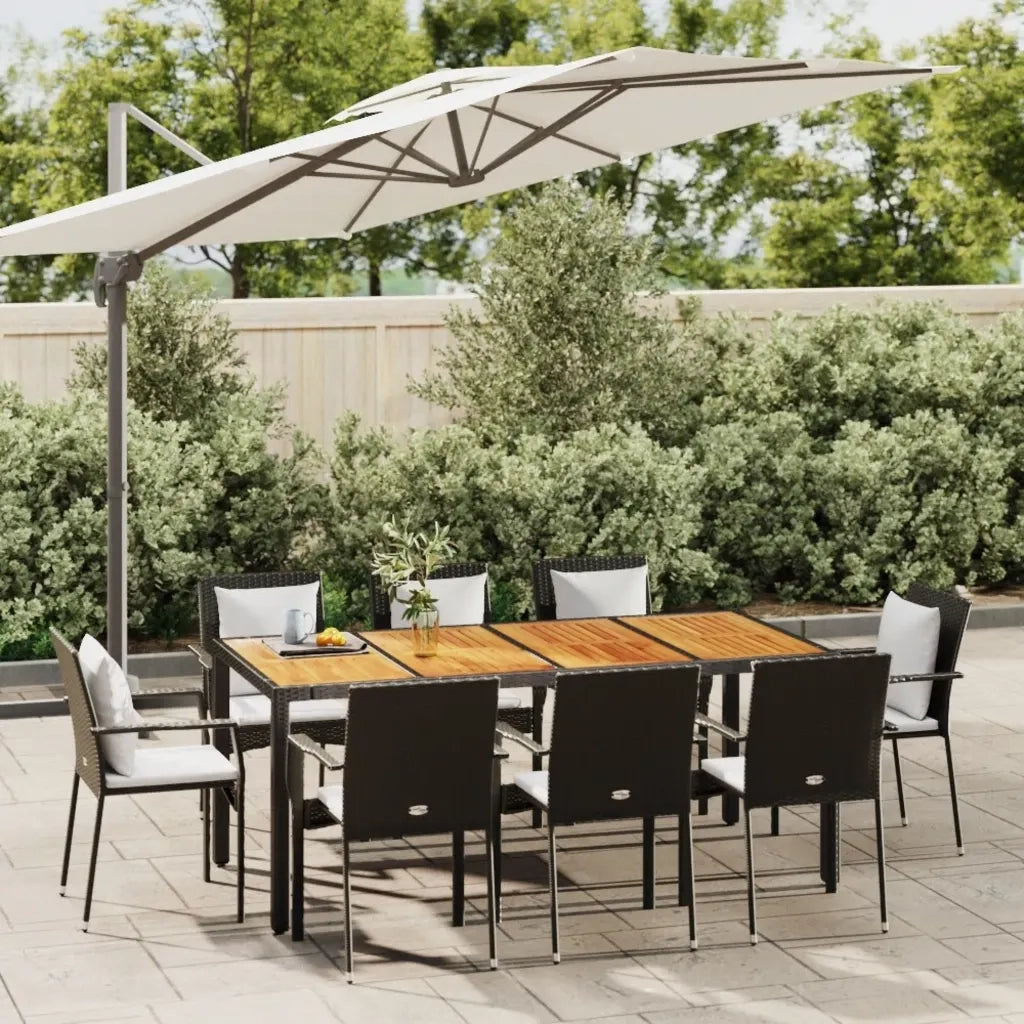 Set da Pranzo da Giardino 9 pz con Cuscini Nero in Polyrattan 3184992