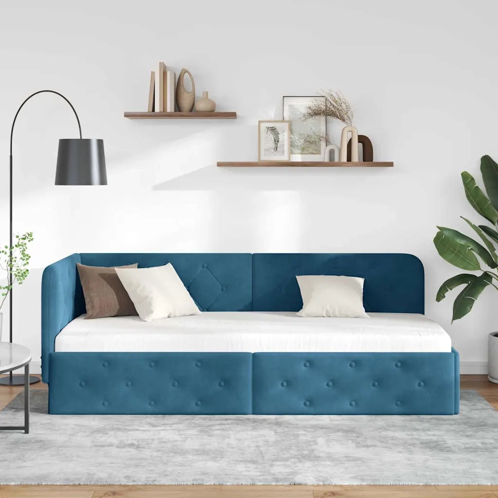 Cornice del letto ad angolo Blu 80 x 200 cm Velluto 42016512