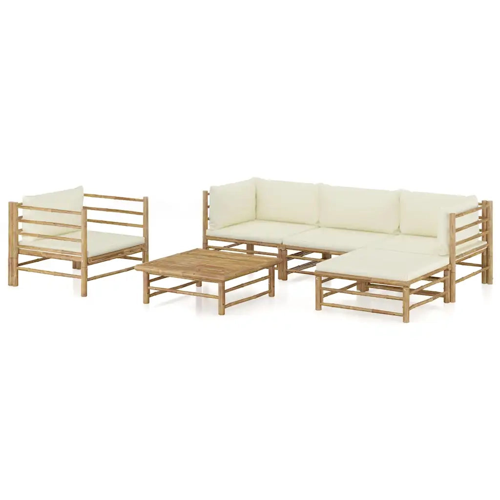 Set Salotto da Giardino 6pz con Cuscini Bianco Crema in Bambù 3058195