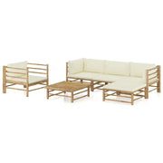 Set Salotto da Giardino 6pz con Cuscini Bianco Crema in Bambù 3058195