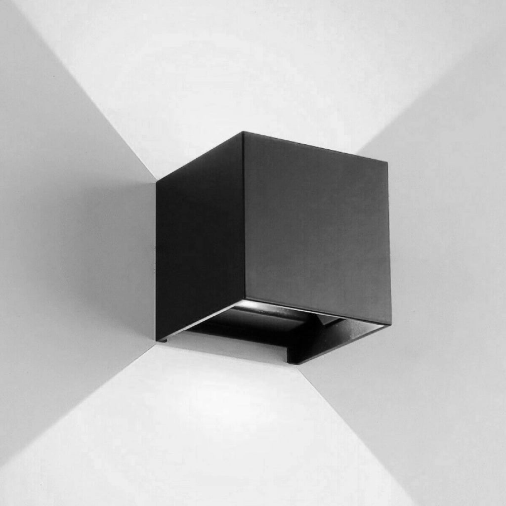 Applique lampada da parete muro design moderno con led cob cubo 6w nero a luce bianca fredda 6500K