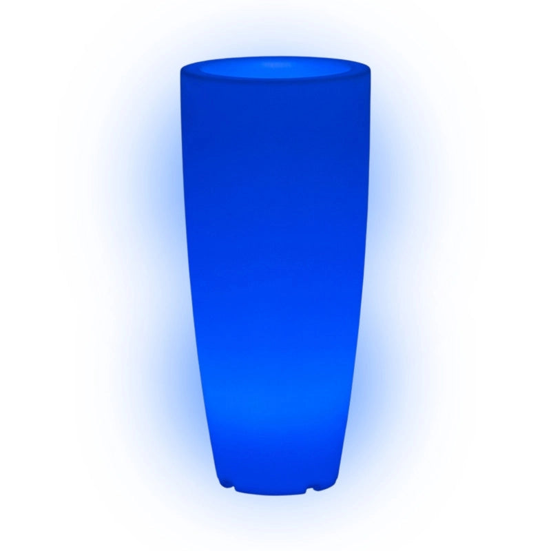 Vaso luminoso alto moderno di design Ø40 H90 in polimero resistente con LED blu per interno ed esterno - Made in Italy - Monacis