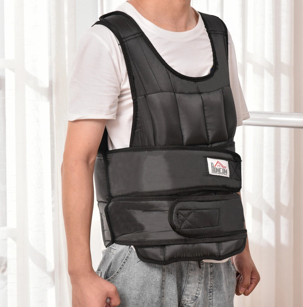 Gilet zavorrato regolabile 30 kg nero in tessuto Oxford con 35 sacchetti