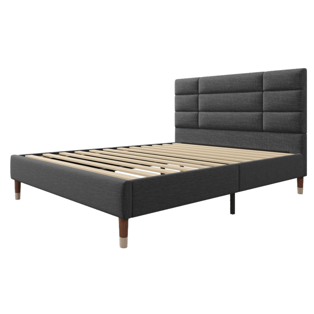Letto matrimoniale imbottito 140x200 grigio con materasso