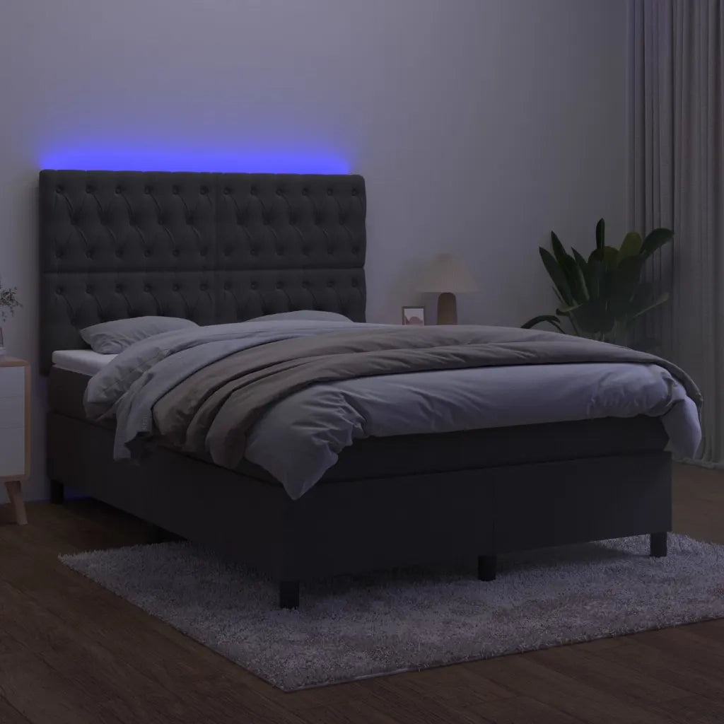 Letto a Molle con Materasso e LED Grigio Scuro 140x200 cm 3136306