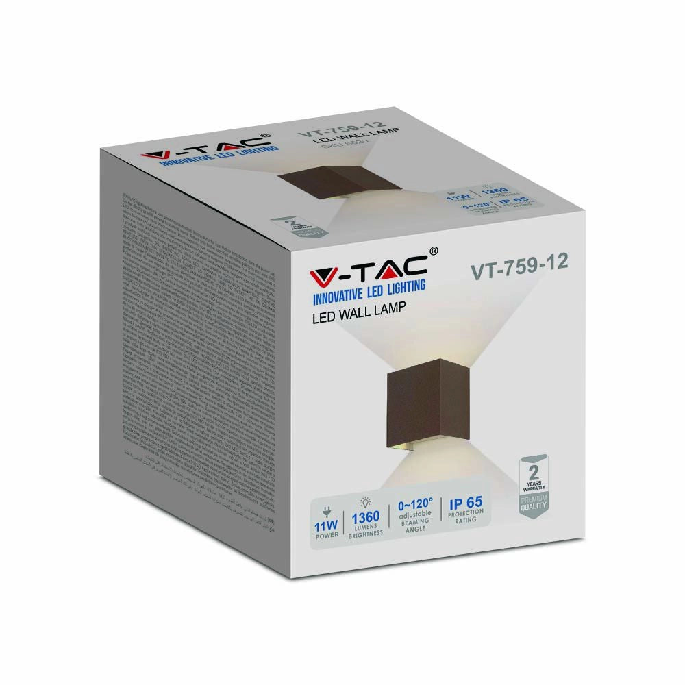 Applique da Parete LED Doppio COB 11W Grigio Dimmerabile 3000K IP65 – V-TAC – VT-759-12-C