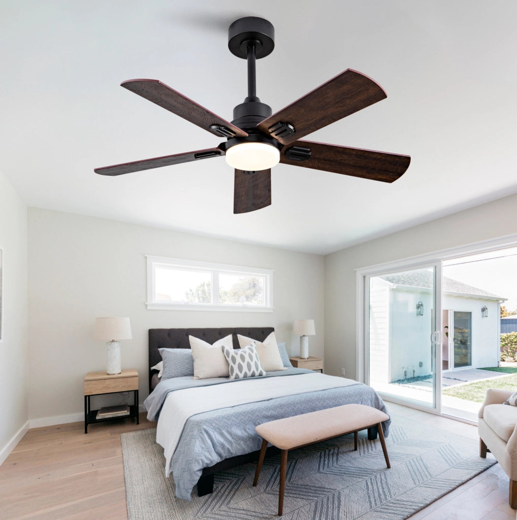 Ventilatore da soffitto nero da 42 pollici con luce dimmerabile e telecomando per interni ed esterni