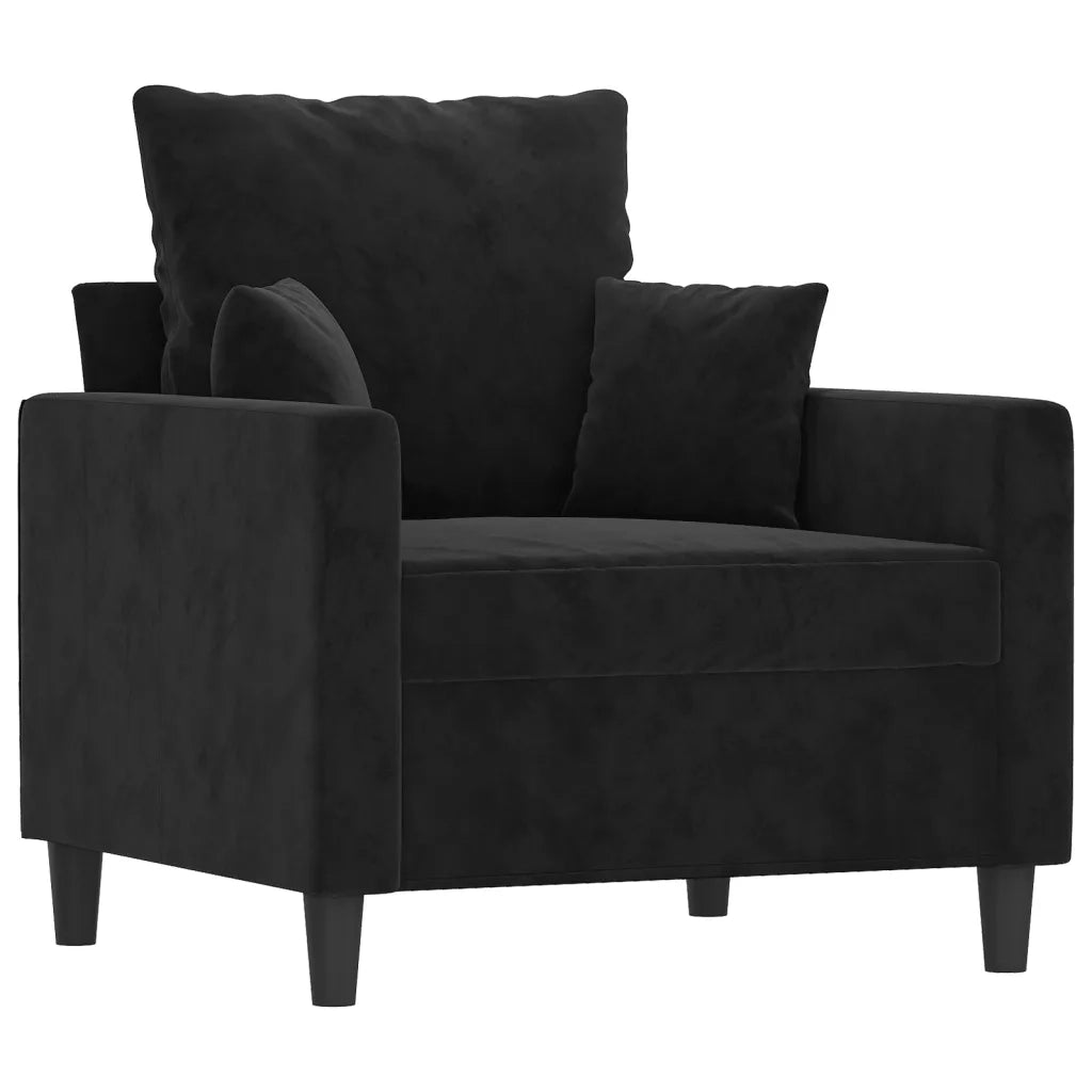 Set di Divani 3 pz con Cuscini Nero in Velluto