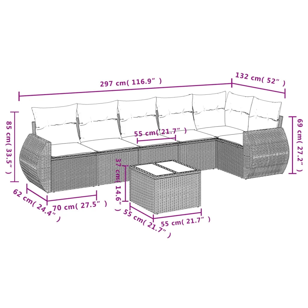 Set Divani da Giardino 7 pz con Cuscini Beige in Polyrattan 3221398