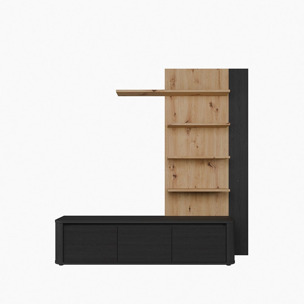 Parete Attrezzata Core Piccolo con Porta TV e Libreria – Rovere e nero