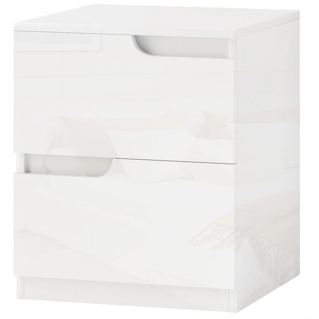 Comodino Moderno in Legno con 2 Cassetti e Design Lucido, 40x40x48 cm, Bianco