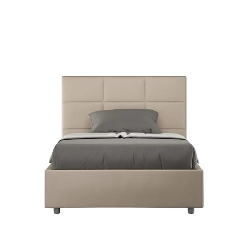 Letto una piazza e mezza senza rete imbottito 120x190 similpelle tortora Mika