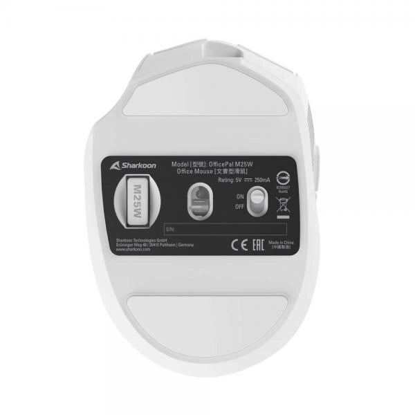 SHARKOON MOUSE WIRELESS OFFICEPAL, ERGONOMICO, BIANCO