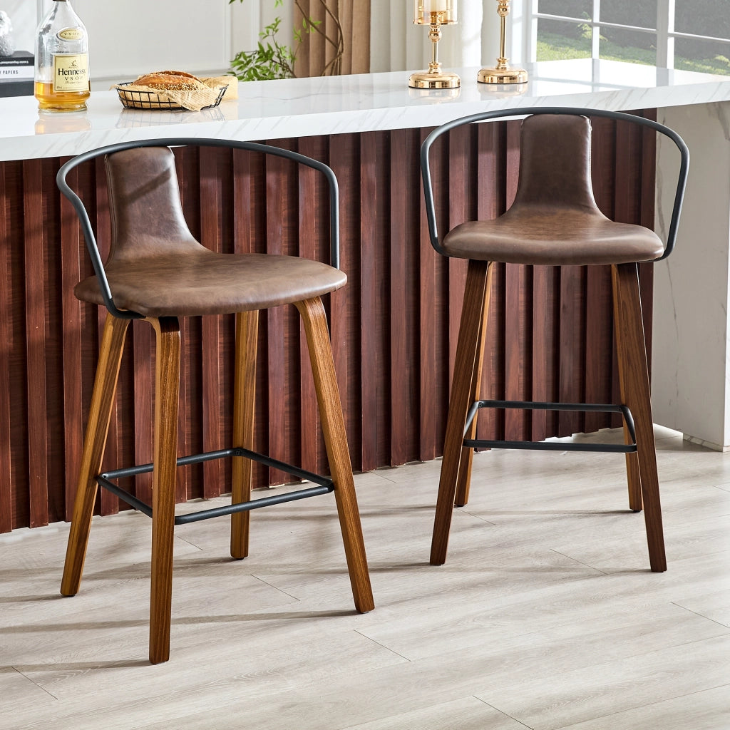 SGABELLO DA BAR con braccioli, seduta 42 cm, legno marrone, Set da 2 pezzi