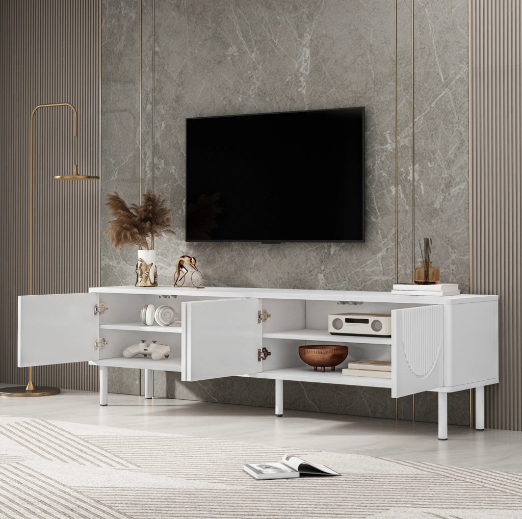 Mobile TV 180 cm con 4 vani e passacavi in MDF e truciolare bianco