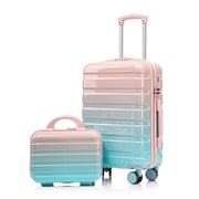 Set Valigie 2 Pezzi Spinner PC con Lucchetto Combinazione + Borsa Cosmetica 14", Rosa