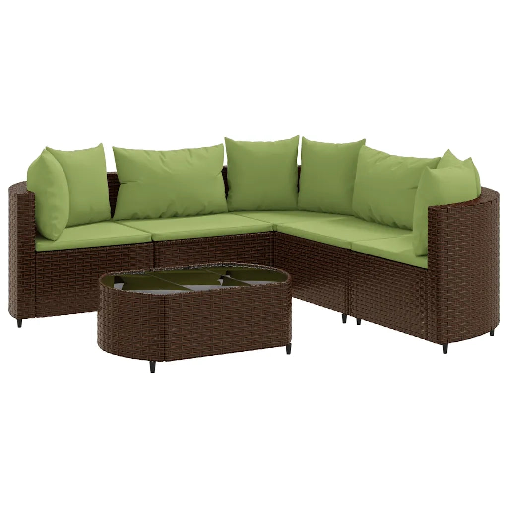Set Divano da Giardino 6 pz con Cuscini Marrone in Polyrattan