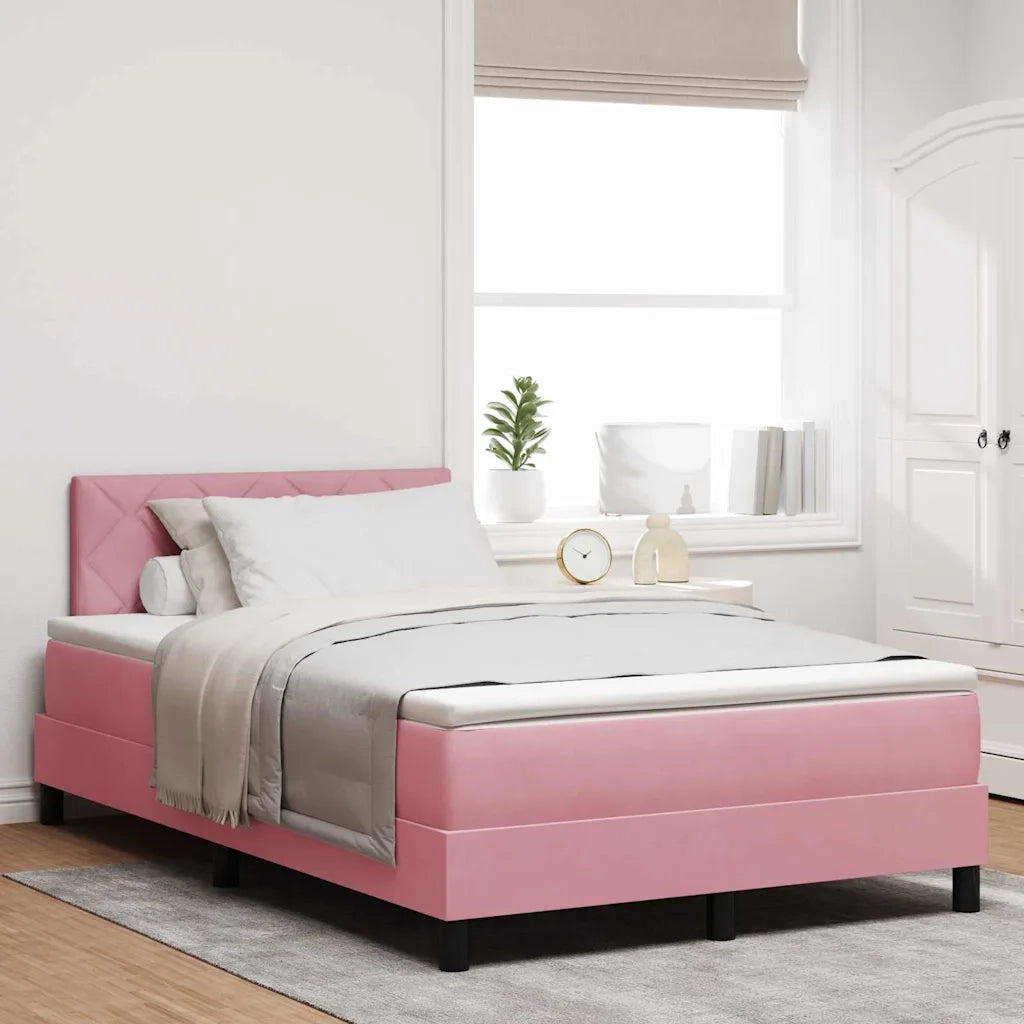 Letto a molle con materasso Rosa 120 x 190 cm Velluto 3339229