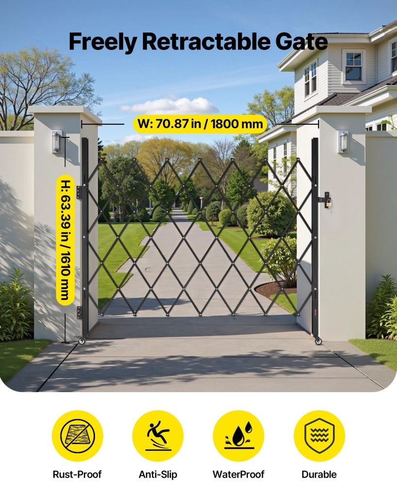 Cancello di Sicurezza Pieghevole Singolo in Acciaio Robusto 1800 x 1610 mm con Ruote Girevoli a 360° per Garage e Magazzini