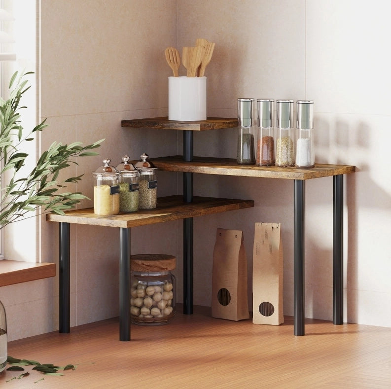 Scaffale da cucina girevole a 3 livelli marrone rustico 40 x 18 x 36,5 cm