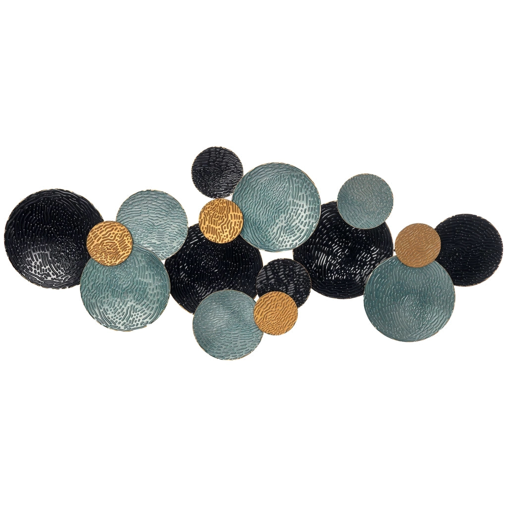 Decorazione da Parete 3D a Cerchi in Metallo Blu e Nero 121 cm x 4 cm x 53 cm per Soggiorno e Casa Design Moderno